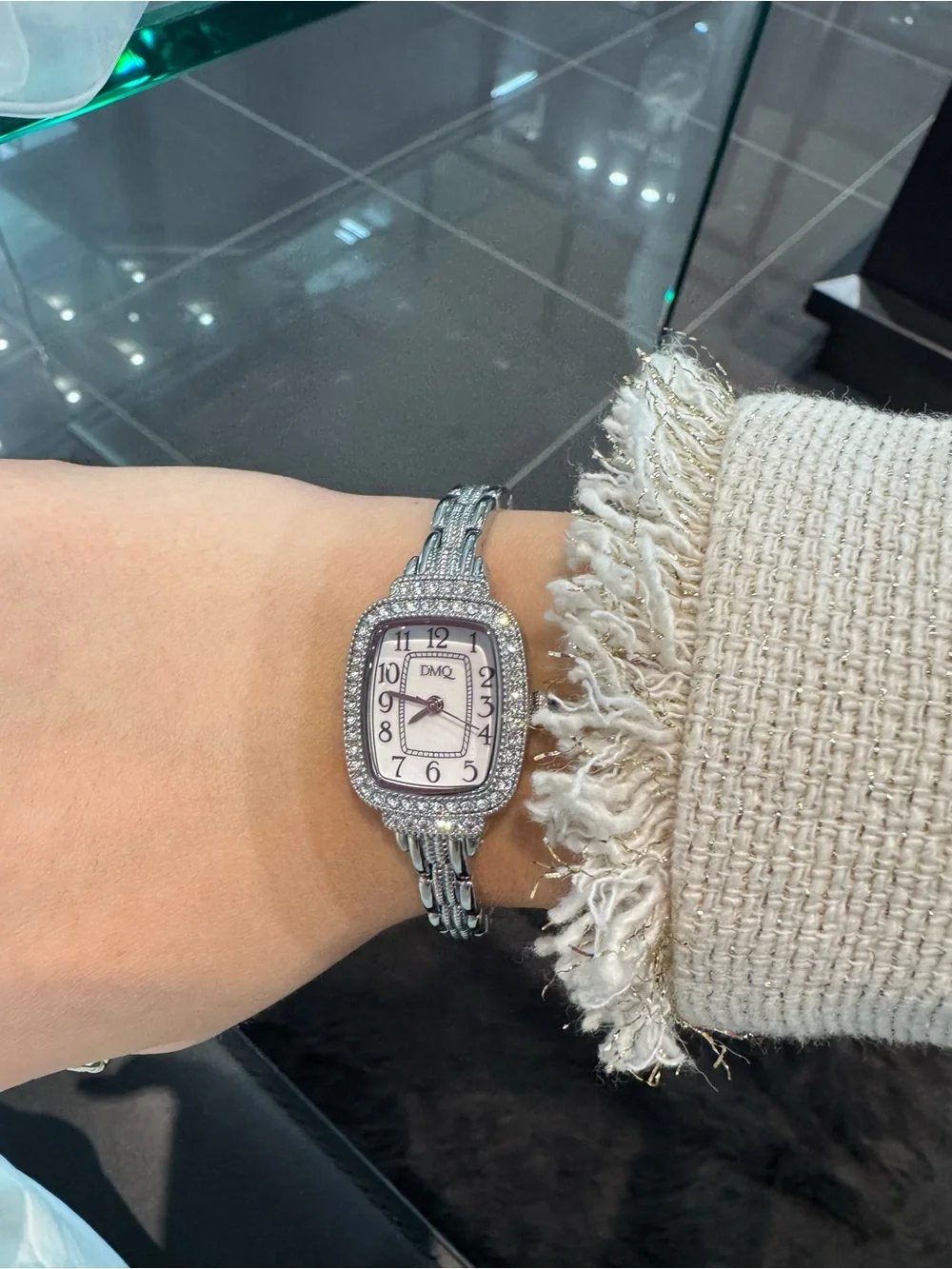 New Vintage DMQ Silver-Tone Crystal Watch